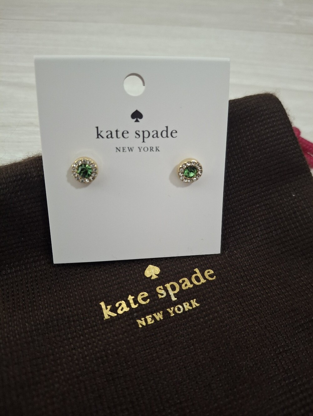 Kate Spade You’re a Gem Green Pavé Halo Stud Earrings NWT